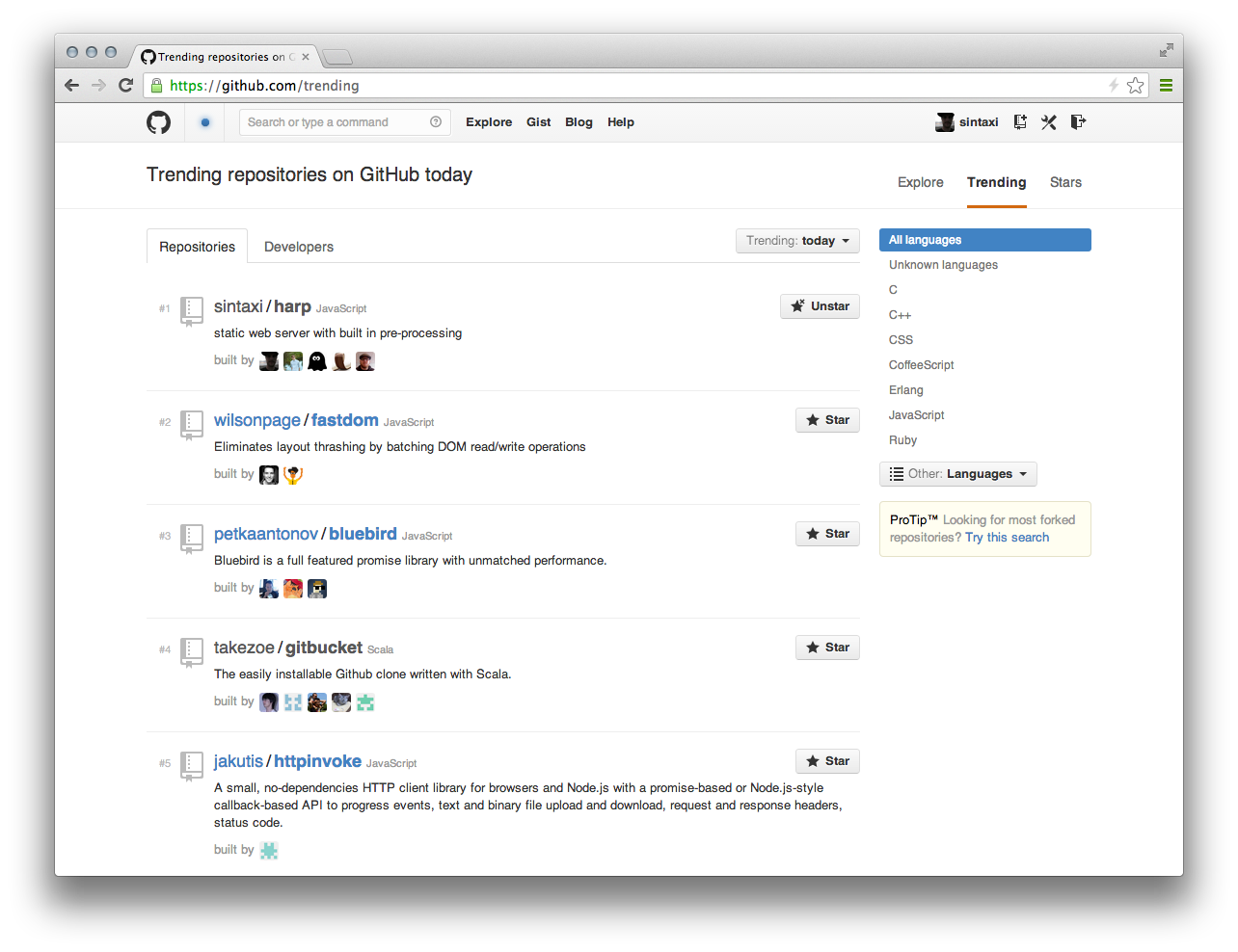 Harp trending on GitHub