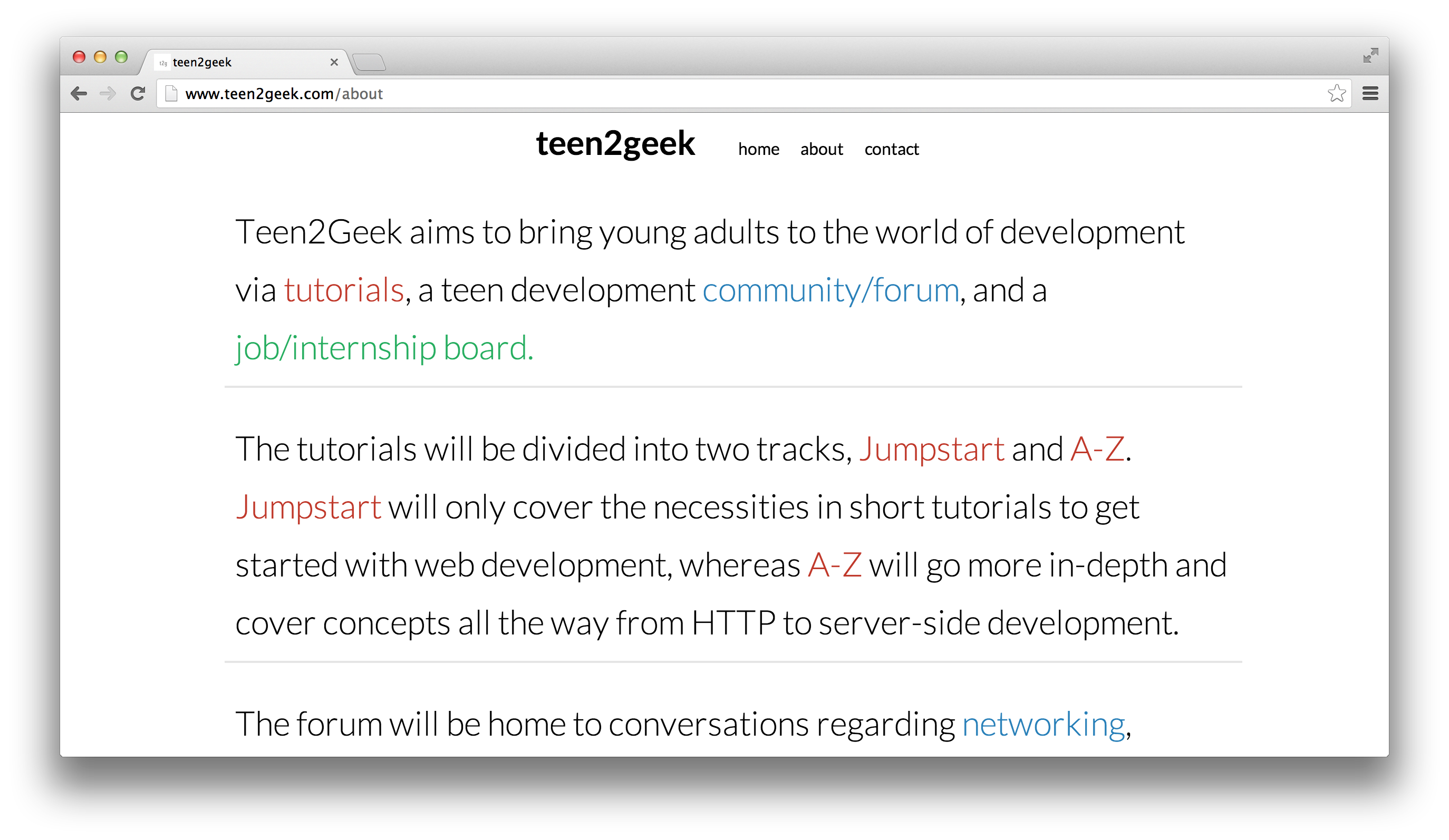 The Teen2Geek about page