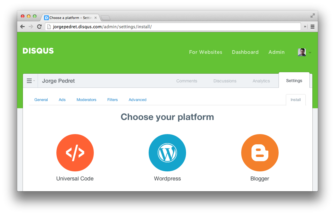 Signup for Disqus